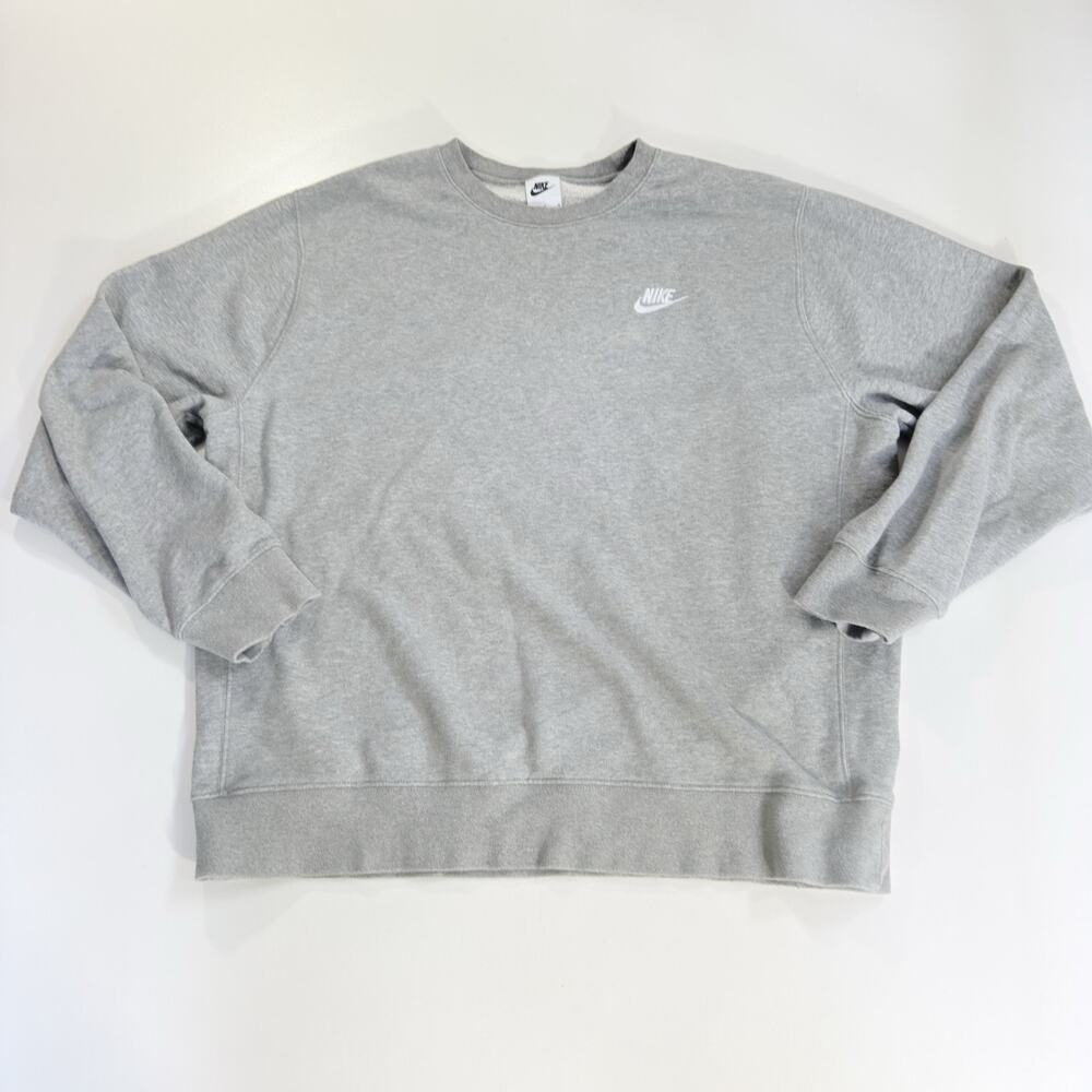 Nike Mens Crewneck Sweatshirt Large Heather Gray Fleece Pullover Swoosh Blank